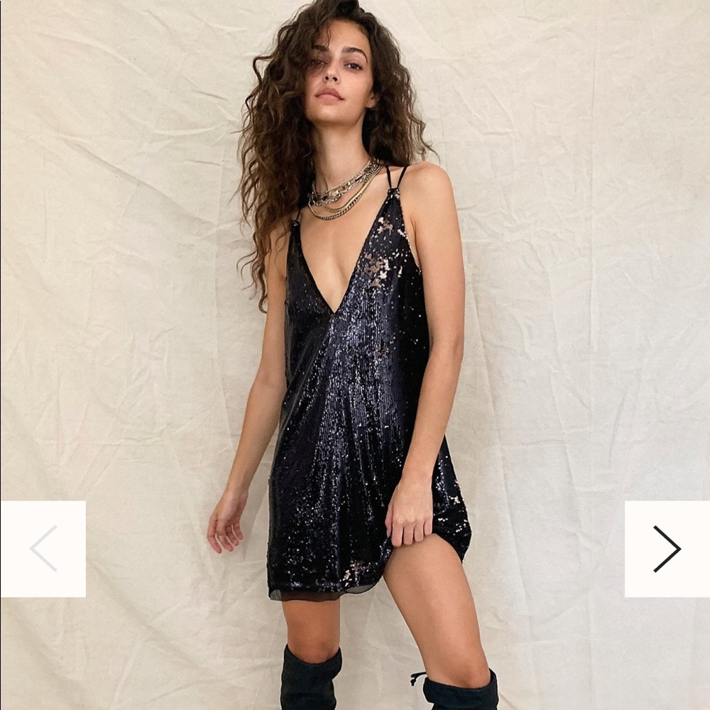 Free People Black Rose Double sequin slip